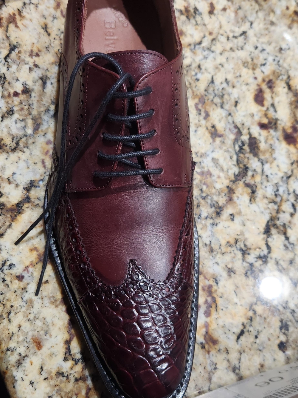 Men's Burgundy Wingtip Derby with Croc-Embossed Toe